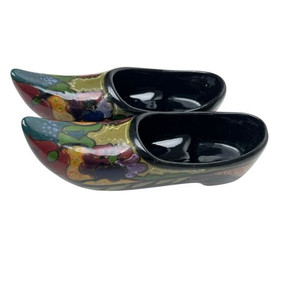 Zuid Holland Gouda Set 2 Miniature Shoes Clogs High Gloss Pottery Decor Signed - Picture 1 of 14